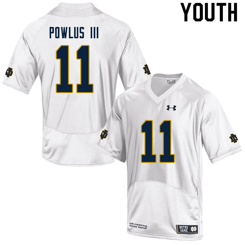 Youth NCAA Notre Dame Fighting Irish #11 Ron Powlus III Stitched College Under Armour Authentic White Football Jersey XJ10N64NJ